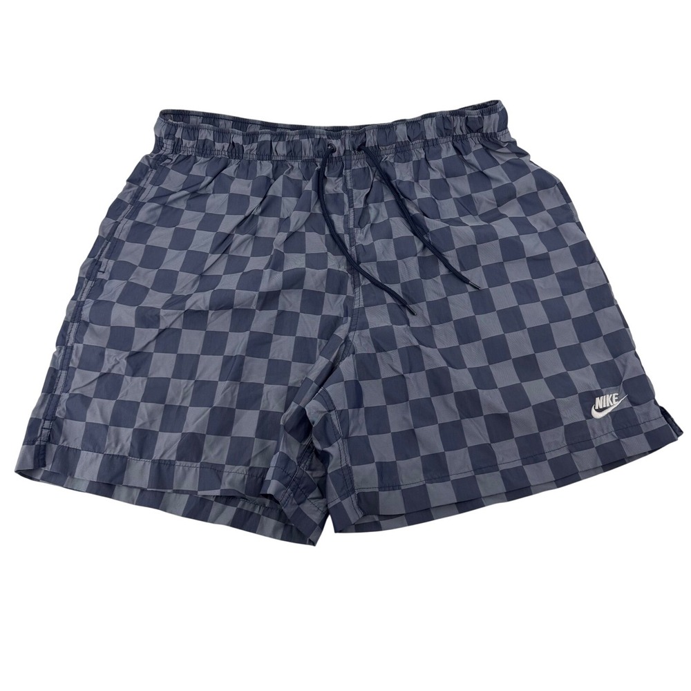 Nike Shorts Men XL Blue Checkered Drawstring Nylon Athletic Casual Sportswear
